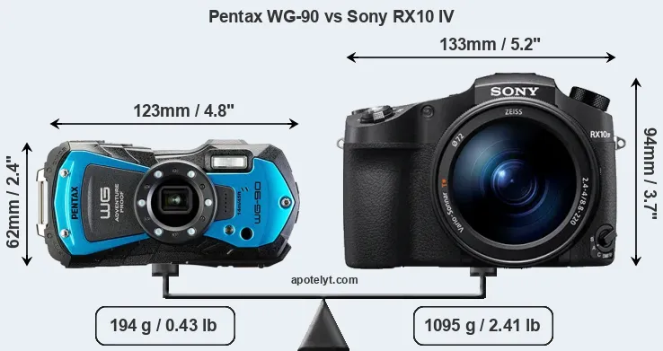 Size Pentax WG-90 vs Sony RX10 IV