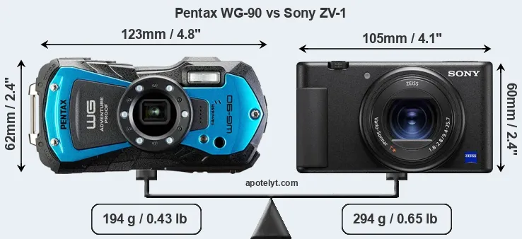 Size Pentax WG-90 vs Sony ZV-1