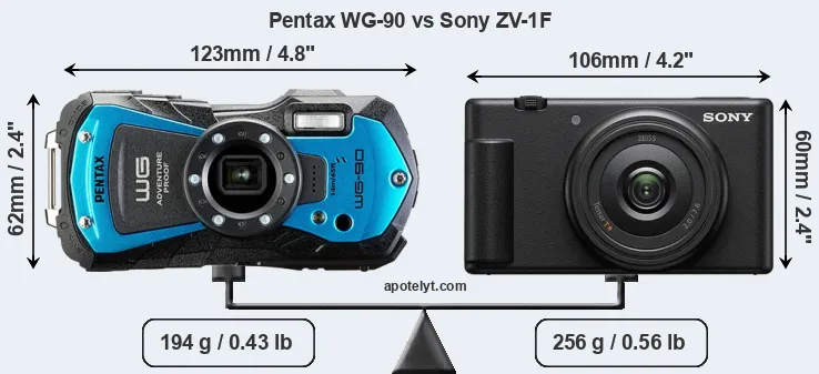 Size Pentax WG-90 vs Sony ZV-1F