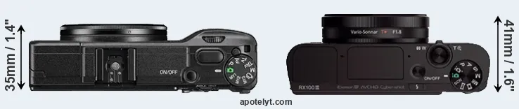 Compare GR II versus RX100 III top