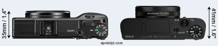 Compare GR II versus RX100 IV top