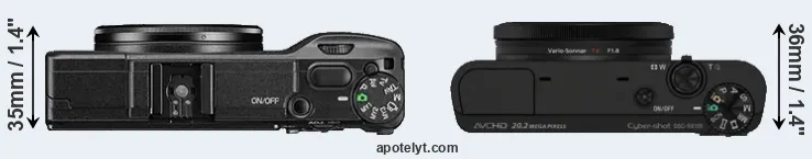Compare GR II versus RX100 top