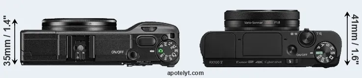 Compare GR II versus RX100 V top