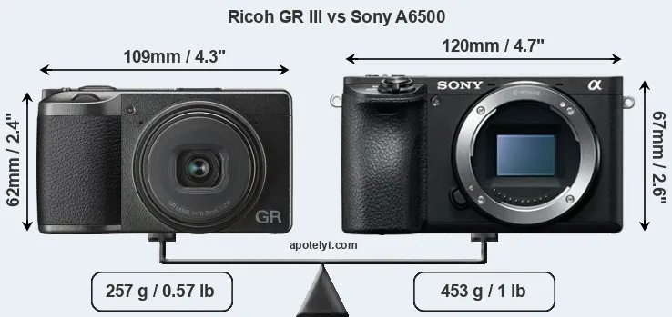 Size Ricoh GR III vs Sony A6500