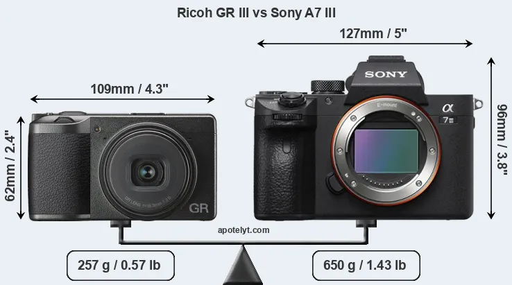 Size Ricoh GR III vs Sony A7 III