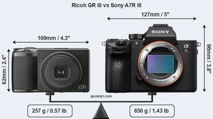 Size Ricoh GR III vs Sony A7R III