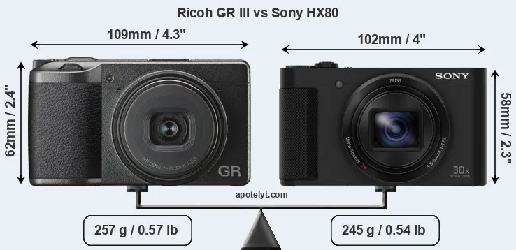 Size Ricoh GR III vs Sony HX80
