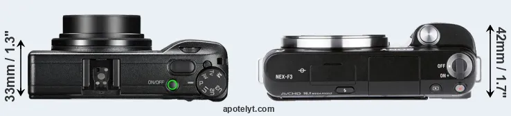 Compare GR III versus NEX-F3 top