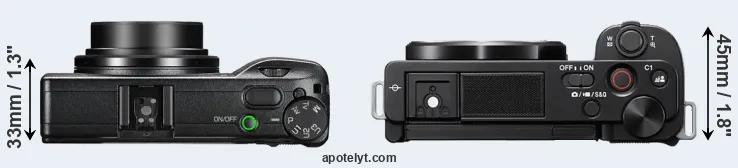 Compare GR III versus ZV-E10 top