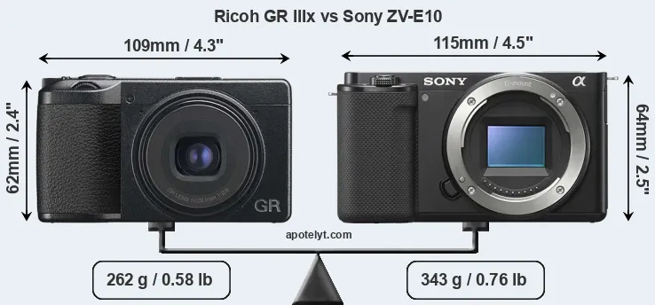 Size Ricoh GR IIIx vs Sony ZV-E10