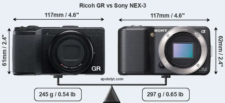 Size Ricoh GR vs Sony NEX-3