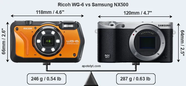 Size Ricoh WG-6 vs Samsung NX500