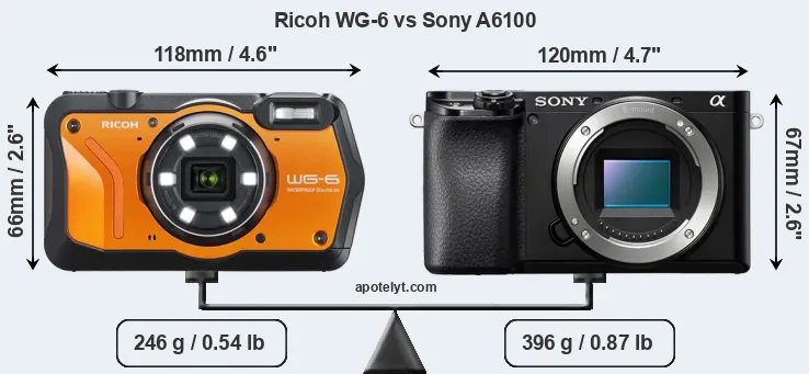 Size Ricoh WG-6 vs Sony A6100