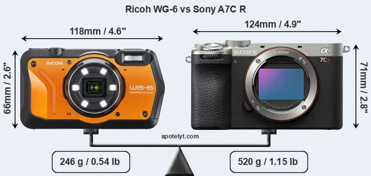Size Ricoh WG-6 vs Sony A7C R