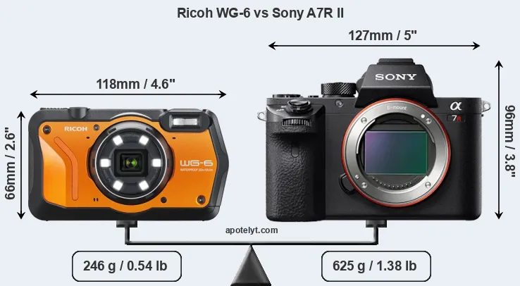 Size Ricoh WG-6 vs Sony A7R II