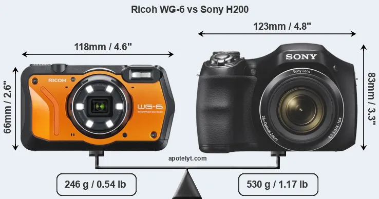 Size Ricoh WG-6 vs Sony H200