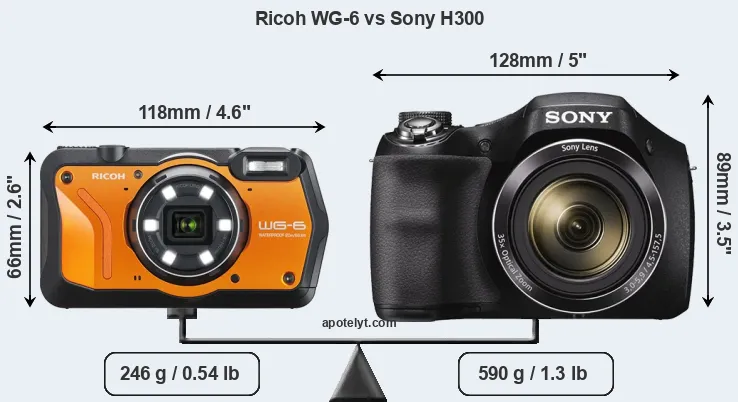 Size Ricoh WG-6 vs Sony H300