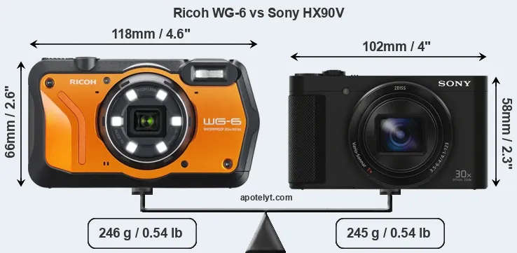 Size Ricoh WG-6 vs Sony HX90V