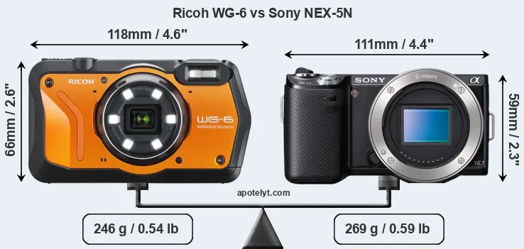 Size Ricoh WG-6 vs Sony NEX-5N
