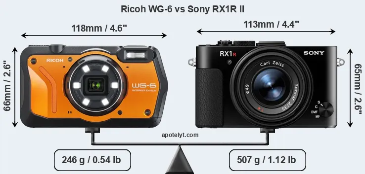 Size Ricoh WG-6 vs Sony RX1R II