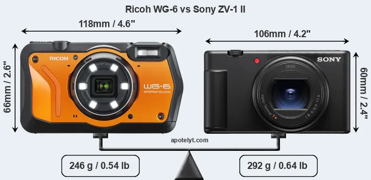 Size Ricoh WG-6 vs Sony ZV-1 II