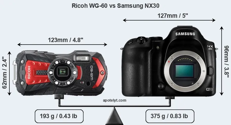 Size Ricoh WG-60 vs Samsung NX30