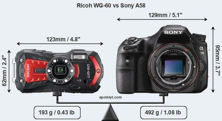 Size Ricoh WG-60 vs Sony A58
