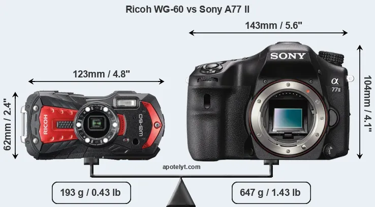 Size Ricoh WG-60 vs Sony A77 II