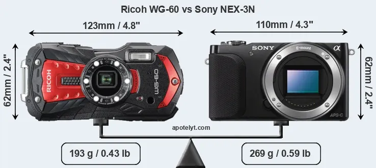 Size Ricoh WG-60 vs Sony NEX-3N