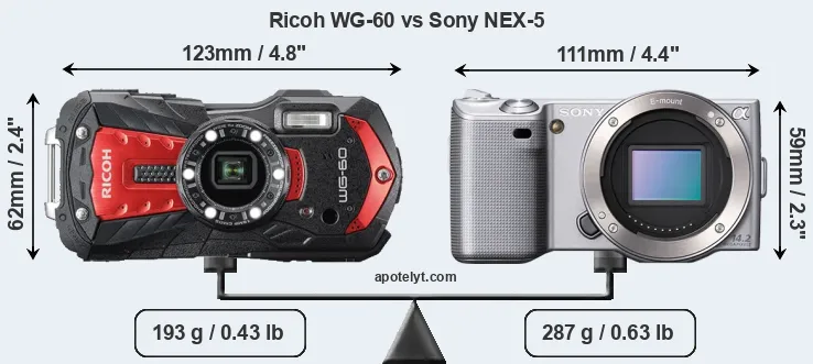 Size Ricoh WG-60 vs Sony NEX-5