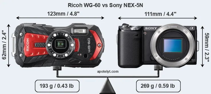 Size Ricoh WG-60 vs Sony NEX-5N