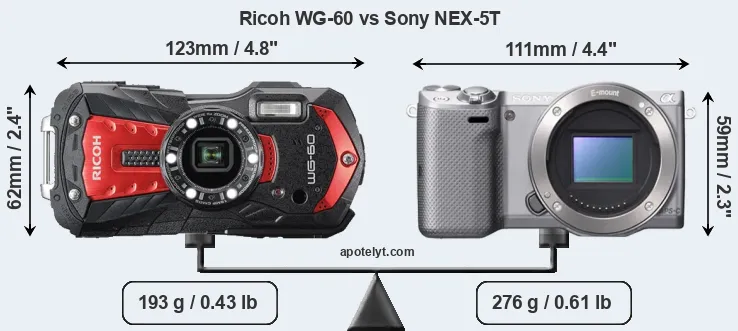 Size Ricoh WG-60 vs Sony NEX-5T