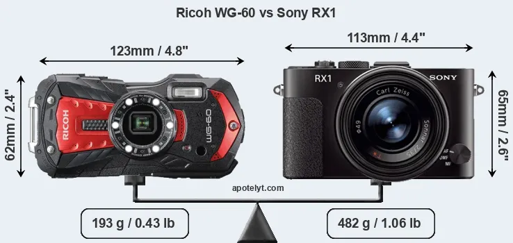 Size Ricoh WG-60 vs Sony RX1