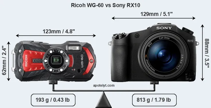 Size Ricoh WG-60 vs Sony RX10