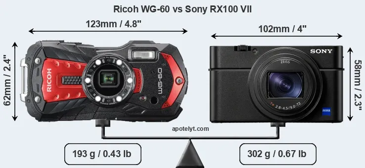 Size Ricoh WG-60 vs Sony RX100 VII