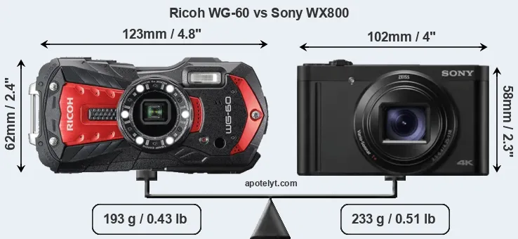 Size Ricoh WG-60 vs Sony WX800