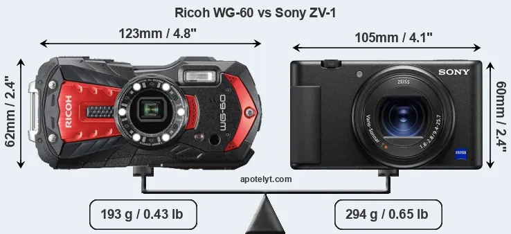 Size Ricoh WG-60 vs Sony ZV-1