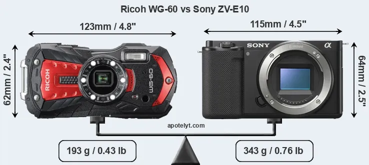Size Ricoh WG-60 vs Sony ZV-E10