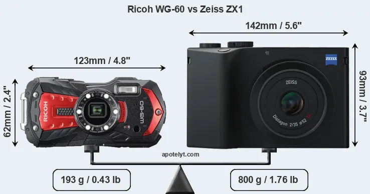 Size Ricoh WG-60 vs Zeiss ZX1