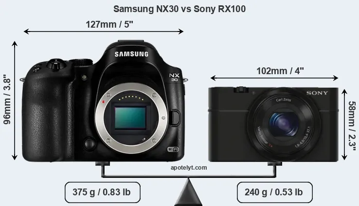 Size Samsung NX30 vs Sony RX100