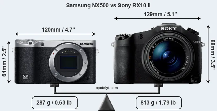Size Samsung NX500 vs Sony RX10 II