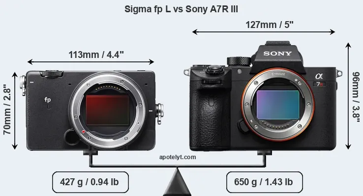 Size Sigma fp L vs Sony A7R III