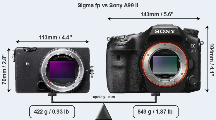 Size Sigma fp vs Sony A99 II