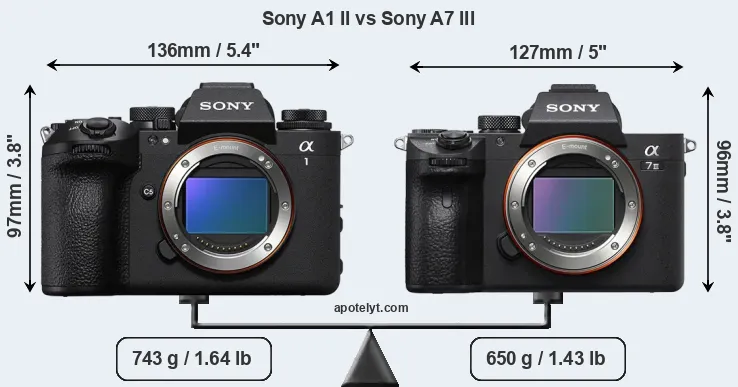 Size Sony A1 II vs Sony A7 III