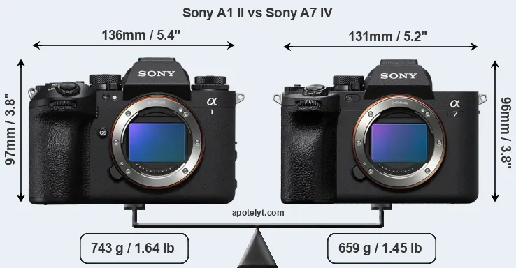 Size Sony A1 II vs Sony A7 IV