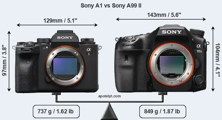 Size Sony A1 vs Sony A99 II