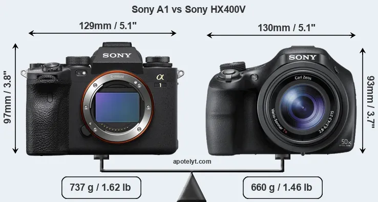 Size Sony A1 vs Sony HX400V
