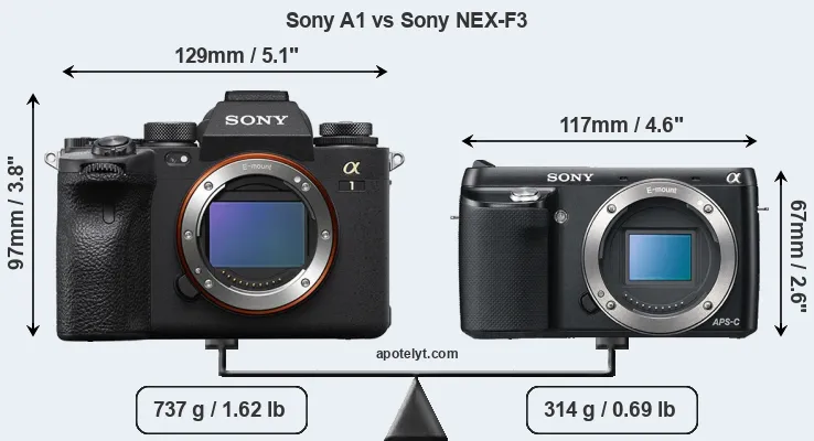 Size Sony A1 vs Sony NEX-F3