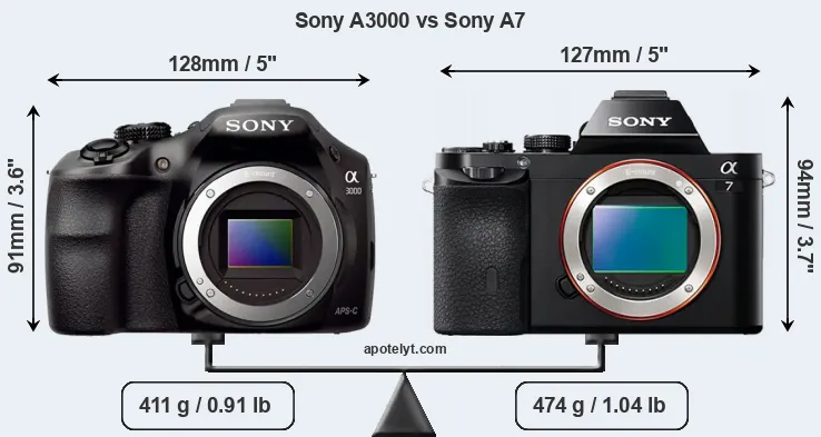 Size Sony A3000 vs Sony A7