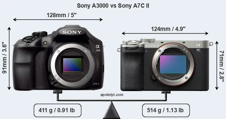 Size Sony A3000 vs Sony A7C II